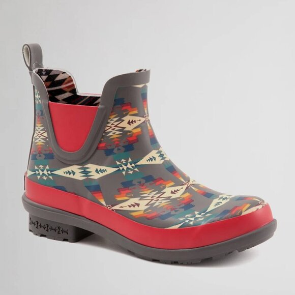 NWT $120 Pendleton Tucson Waterproof Chelsea Ankle Rubber Rain Boot Gray Red Sz6 - Picture 3 of 13